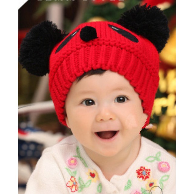 (最後現貨)PT874114【童】韓版熊貓造型針織帽 毛帽-3色
