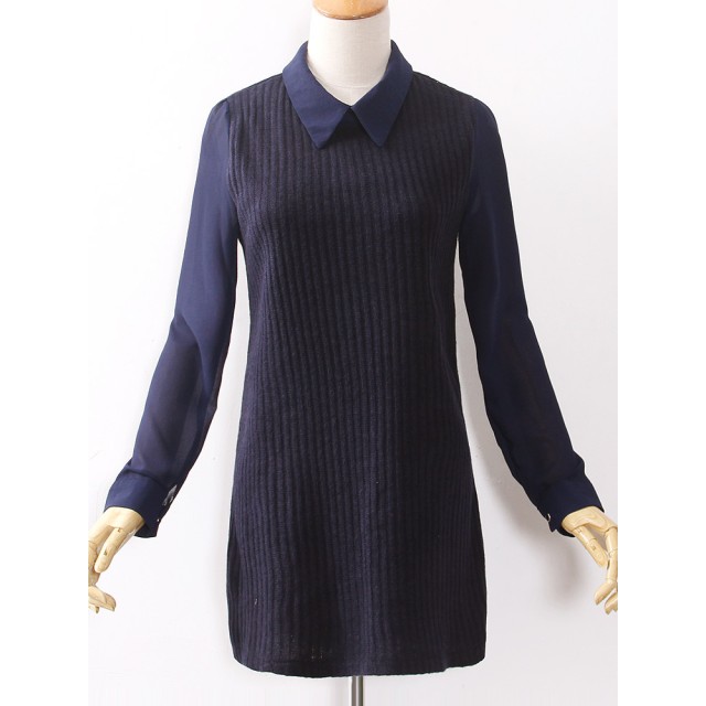 (最後現貨)YK612211日單FOR SCOMINE 雪紡袖拼接坑紋針織連身裙 毛衣洋裝