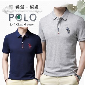 C32105 透氣刺繡馬術短袖POLO衫-4色 L~4XL碼 男春夏休閒上衣馬標 薄款棉質男短T